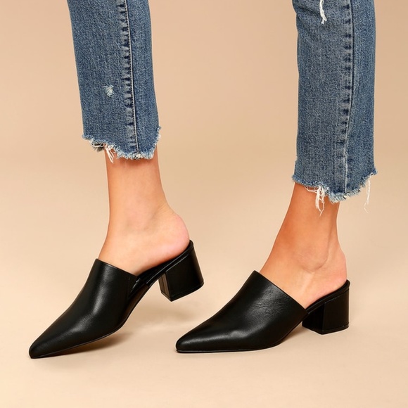 Simone Black Leather Pointed Toe Mules - Picture 2 of 7